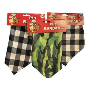 Pet Dog Cat Bandana Multicolor Medium Tie On Scarves Lot Of 3 - Plaid Camo
